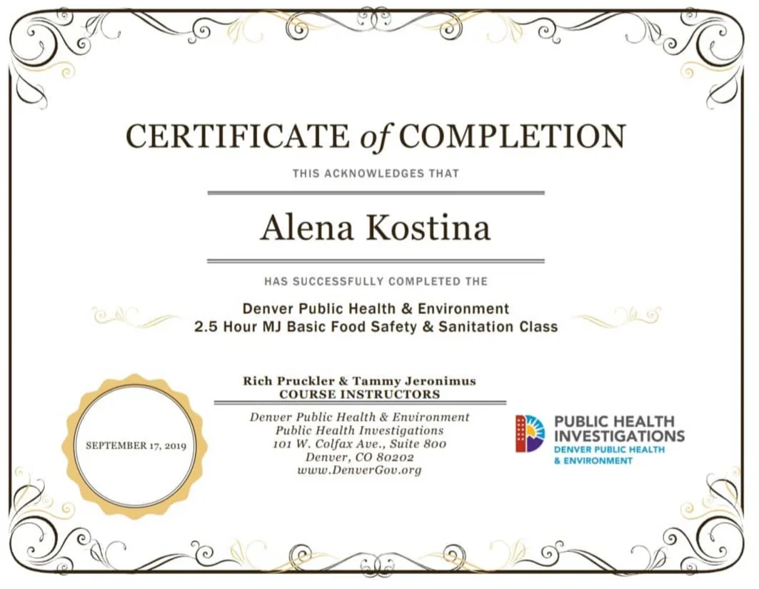 Food safety certificate