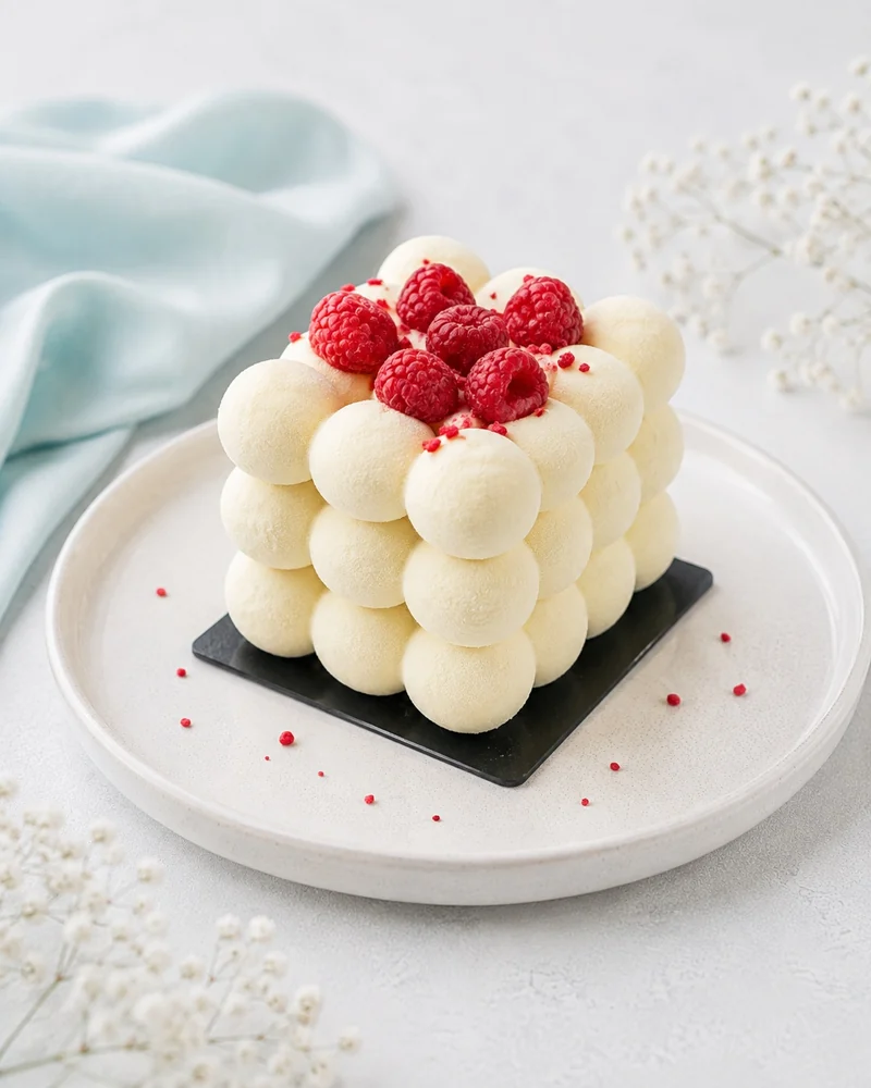 Vanilla Mousse Cheesecake with Raspberries